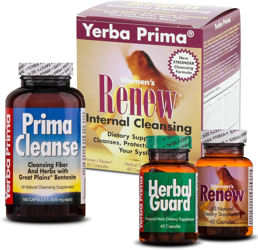 Yerba Prima Women's Renew Internal Cleansing Program - 30 Day Program - Kit Περιλαμβάνει 3 μπουκάλια - Detox Cleanse Σχεδιασμένο για το γυναικείο σώμα