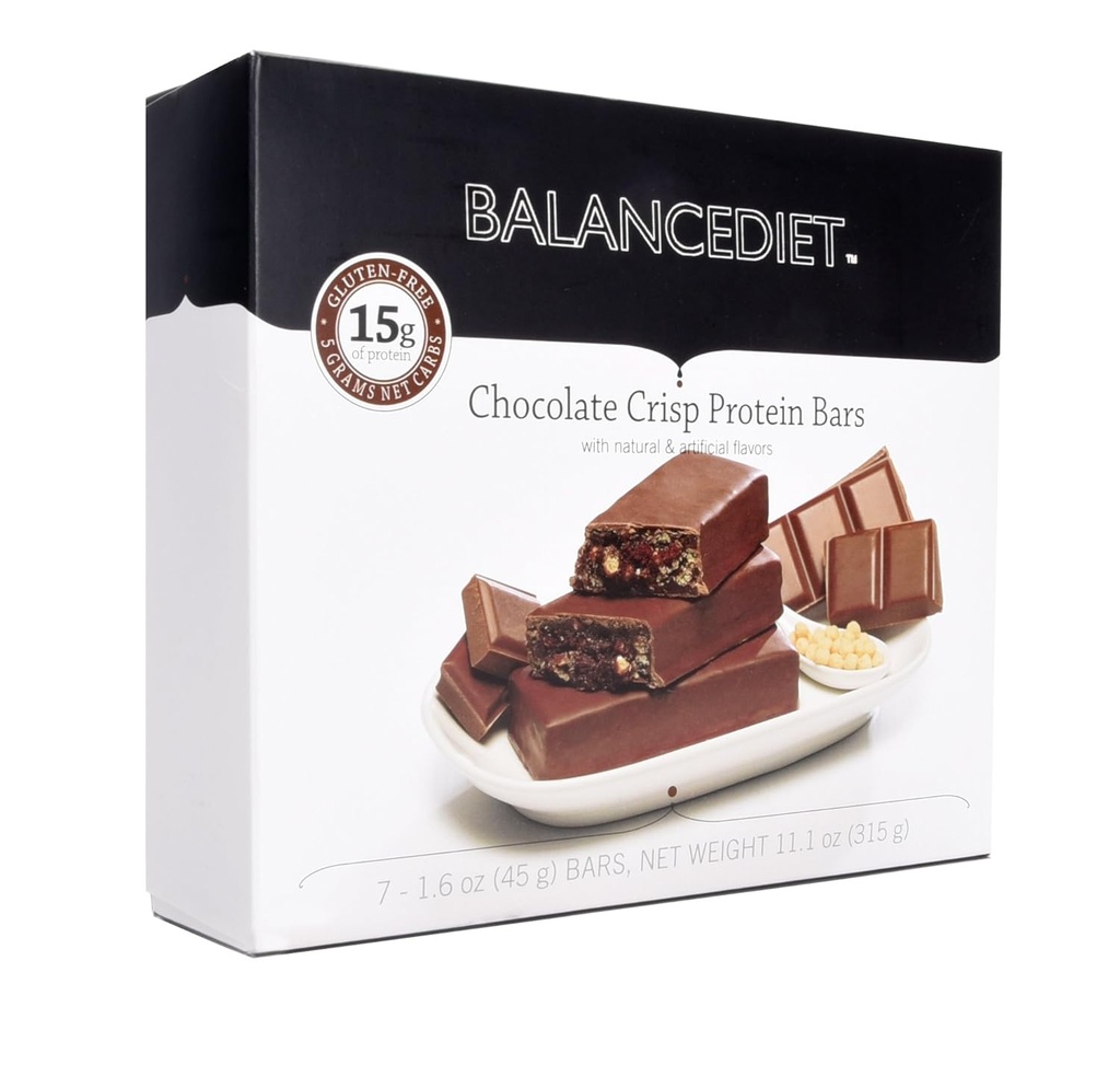 BalanceDietTM | Protein Bar | 15g of protein | Low Carb | 7 Bar Box (Chocolate Crisp)