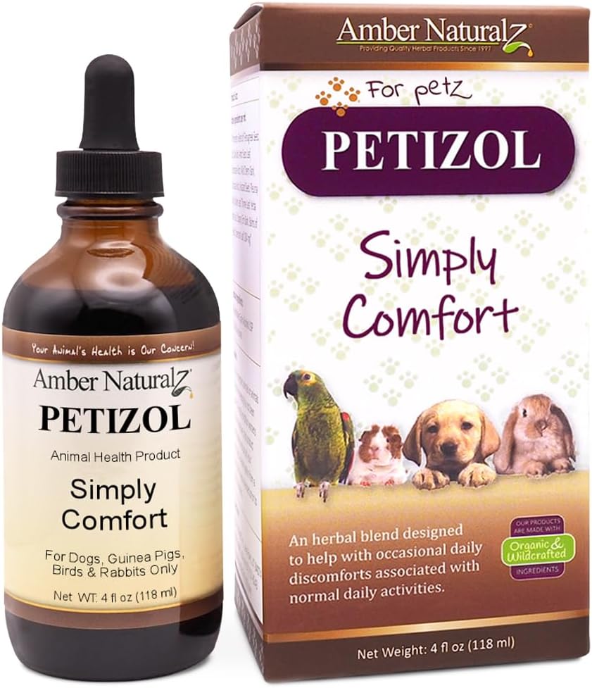AMBER NATURALZ Petizol Basitçe Köpekler için Herbal Supplement, Bird, Tavşan | Occasional Discomforts ve Normal Vücut Sıcaklık | 4 Akışkan Ounce Glass Şişe | ABD'de Üretilen