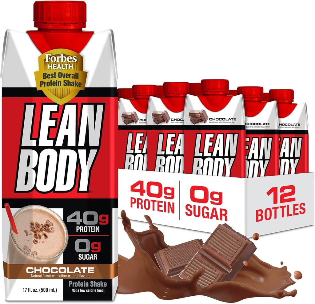 Lean Body Ready-to-Drink Chocolate Protein Shake, 40g protein, Whey Mix, 0 Sugar, Gluten Free, 22 Vitamins & Minerals, LABRADA, 17 Fl Oz (Pack of 12)