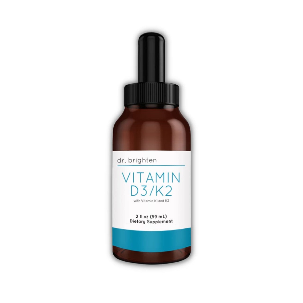 Dr. Brighten Vitamin D3/K2 — Highly Concentrated Liquid D3 K2 Drops — Dietary Supplement for Strong Immune System and Bone Health, 2 Fl Oz
