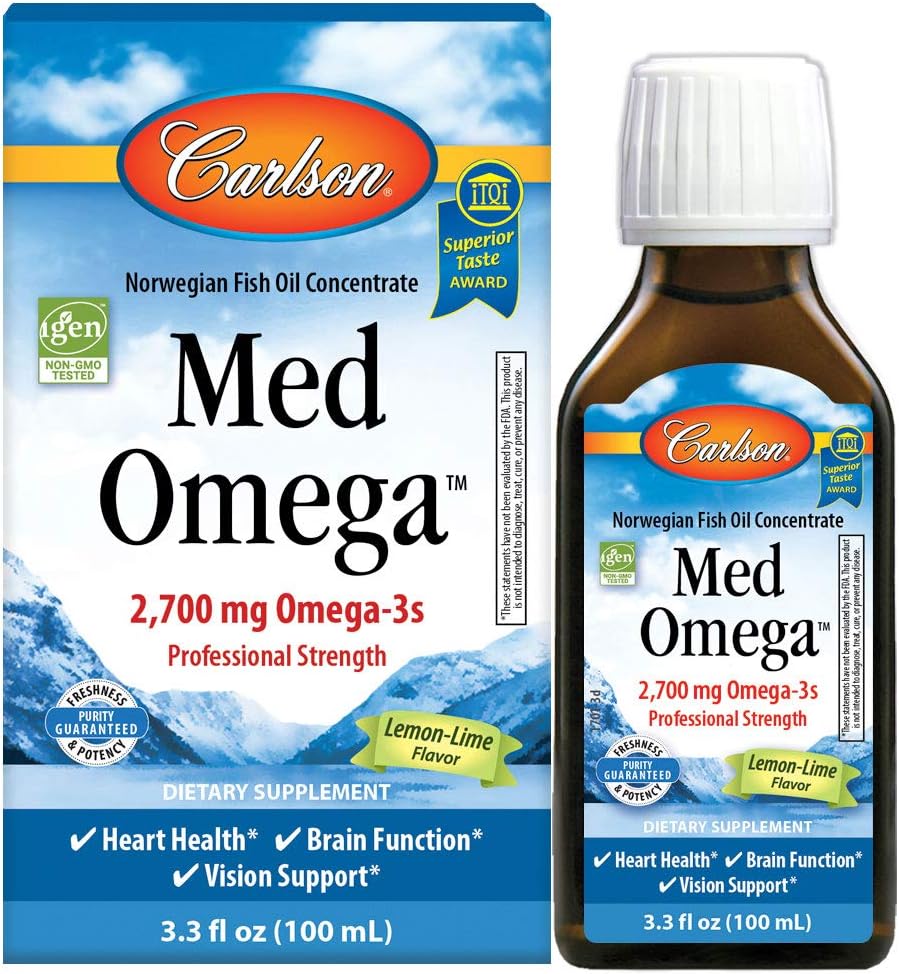 Carlson - Med Omega, 2700 mg Omega-3s Profesyonel Kuvvet, Kalp, Beyin ve Vizyon Desteği, Vahşi Caught & Sustainable Sourced, Lemon-Lime, 100 ml