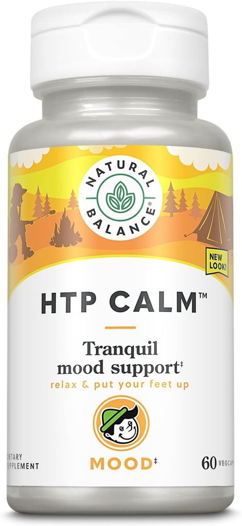 Natural Balance HTP Calm | Herbal Supplement Helps Support Mood, Relaxation & Stress | Vitamin B-6, Kava Kava & St. Johns Wort | 60 Caps