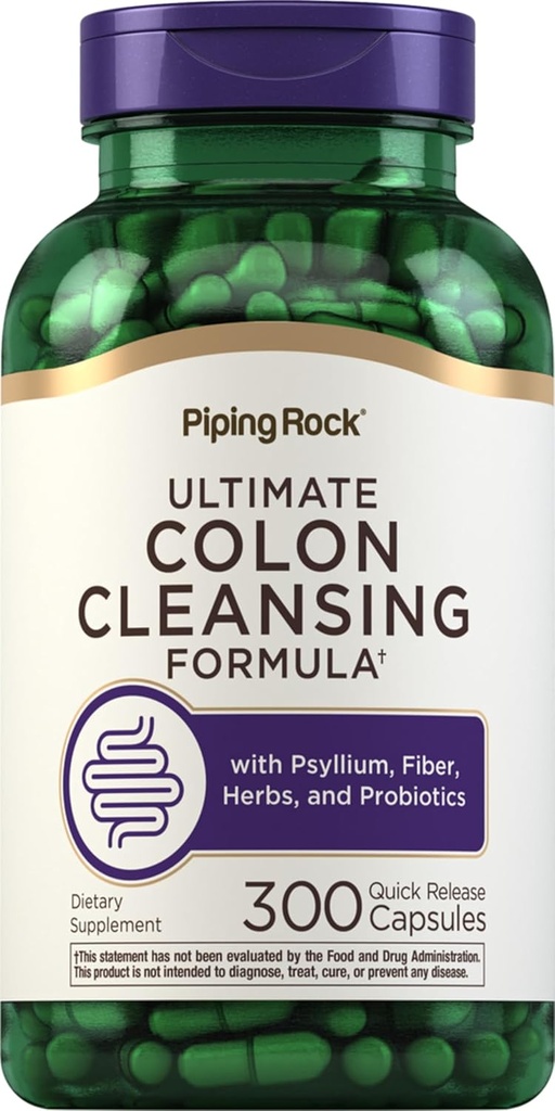 Piping Rock Colon Cleanse Pills | 300 Capsules | Herbal Detox Supplement | Erkekler ve Kadınlar için Süper Formula | Psyllium, Fiber ve Probiyotikler | Non-GMO, Gluten Free