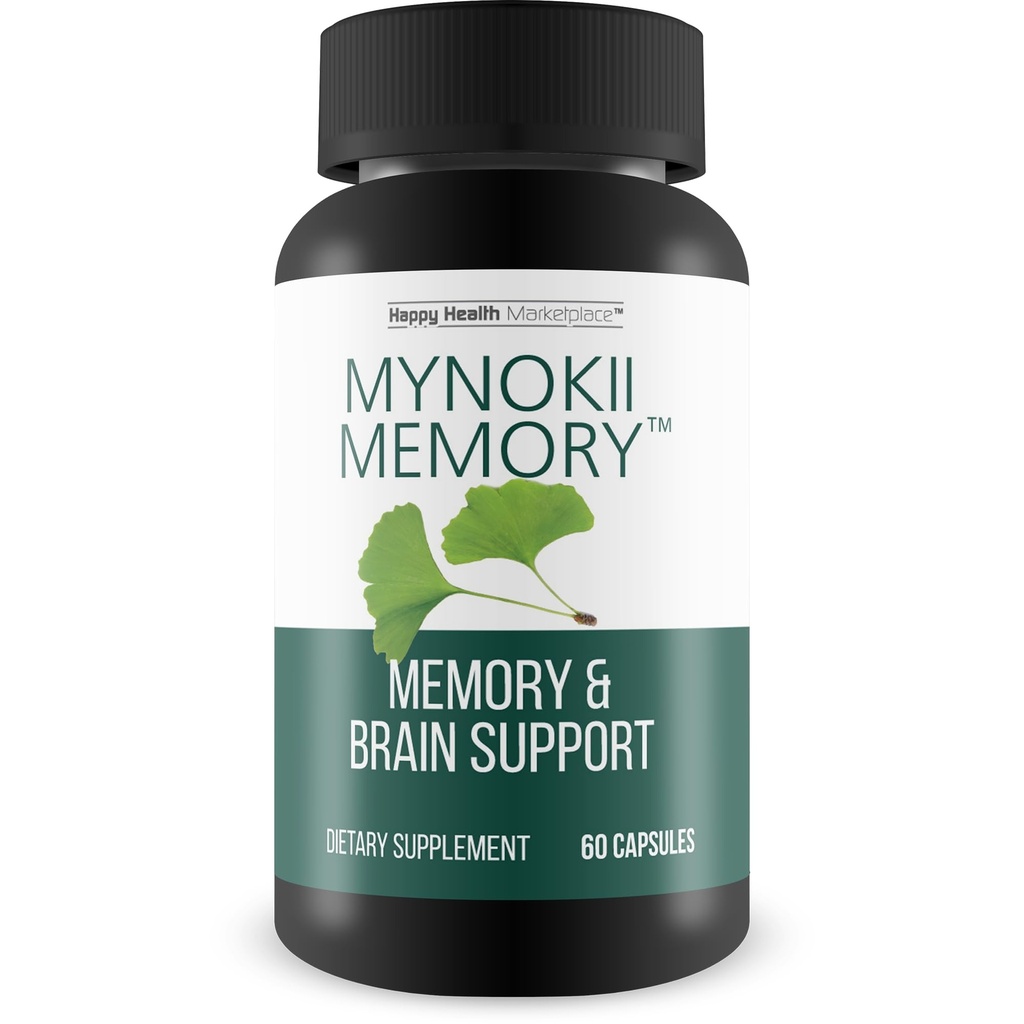 Mynokii Memory - Nootropic Brain Supplement - Memory & Brain Support with Ginkgo Biloba & DMAE - Aid Memory, Focus, Clarity, Verimlilik - Clear Thinking & Concentration - Memory Supplements