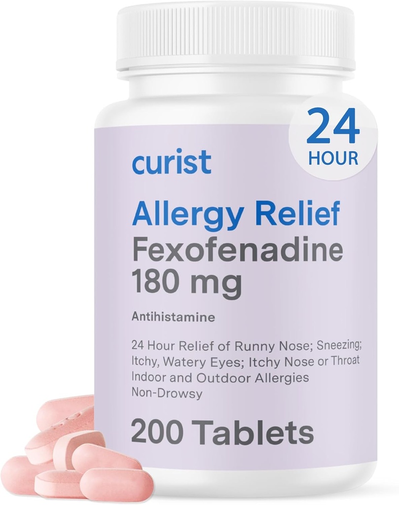 Curist Fexofenadine Hydrochloride 180mg (200 δισκία) Μη Νυσταγμός Αλλεργία Φάρμακο - 24 ώρες Όλη την ημέρα Αλλεργία Ανακούφιση για Runny μύτη, Ichy Eyes, & Throat - Alergy Relief Tablets (200 Count)