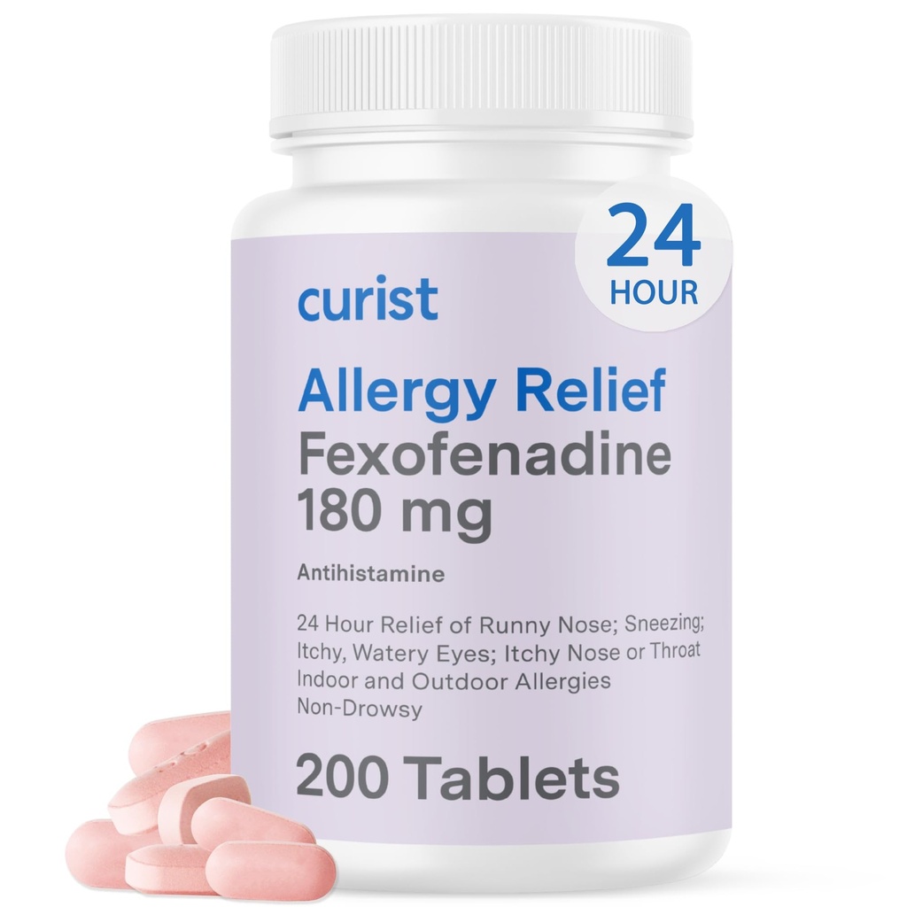 Curist Fexofenadine Hydrochloride 180mg (200 Tablet) Drowsy Alerji İlaçları - 24 Saat Tüm Runny Nose, Itchy Eyes, & Throat - Antioksit Tabletleri (200 Kont)