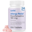 Curist Fexofenadine Hydrochloride 180mg (200 Tablet) Drowsy Alerji İlaçları - 24 Saat Tüm Runny Nose, Itchy Eyes, & Throat - Antioksit Tabletleri (200 Kont)