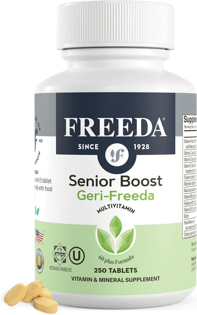 Freeda Senior Multivitamin - Erkekler ve Kadınlar için Kosher Vitaminleri 60 ve Over - Bir Günlük Kaplama Tablet - Kadınlar ve Erkeklerin Vitaminleri 60 Plus - 60 Plus Yaşlı Kadınlar Için Vitaminler (250 Kont)
