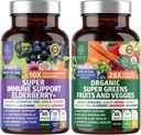 N1N Premium Organik Süper Meyveler ve Veggies + Immune Support [38 Güçlü Malzemeler], Doğal Süper Yeşiller Alfalfa, Vitaminler ve Mineraller, çinko, Turmeric ve Probiyotik, 120 Caps