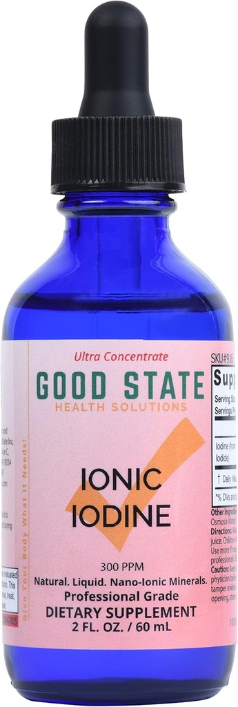 Good State Liquid Ionic P properties Iodide Supplement | Glass Şişe | Vegan | 150 mcg per 10 Drops | 118 Servisler | Tiroid Sağlığı, Enerji, Immunity, Metabolism | 2 oz.