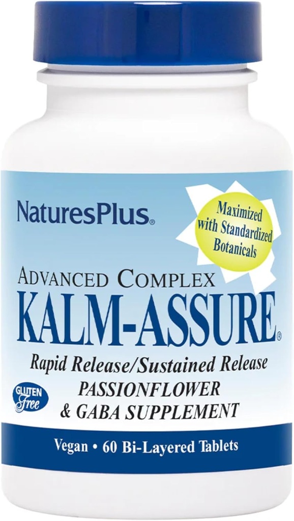 Natures Plus Kalm-Assure - 60 Bi-Layered Tabletler - Passionflower, GABA, Chamomile & Magnezyum - Gluten Free & Vegan - 60 Hizmetler