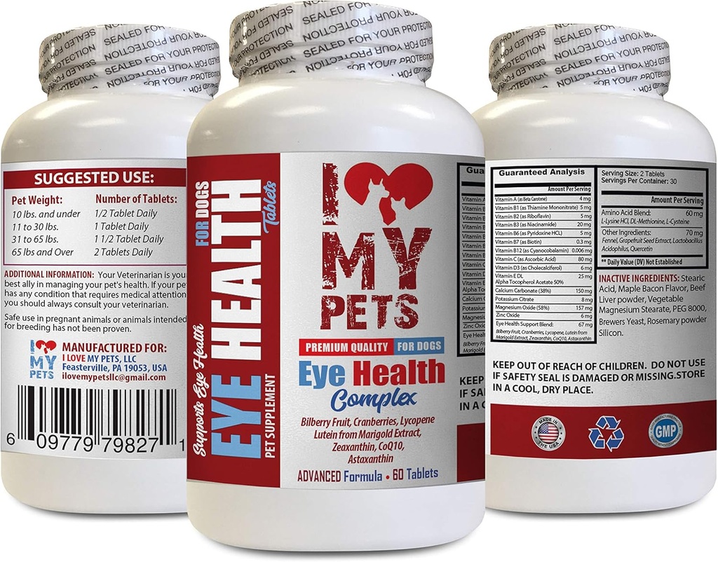My PETS LLC Dog Eye Supplement - Dog Eye Health Complex - Premium Formula - Vet Önerilen - Dog Lutein - 1 Şişe (60 Tedavi)