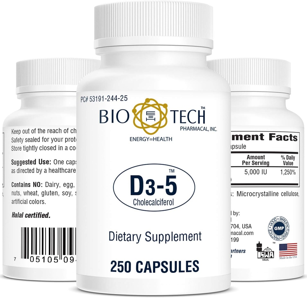 Bio-Tech Pharmacal Vitamin D3 (D3 5k IU, 250 Kont)