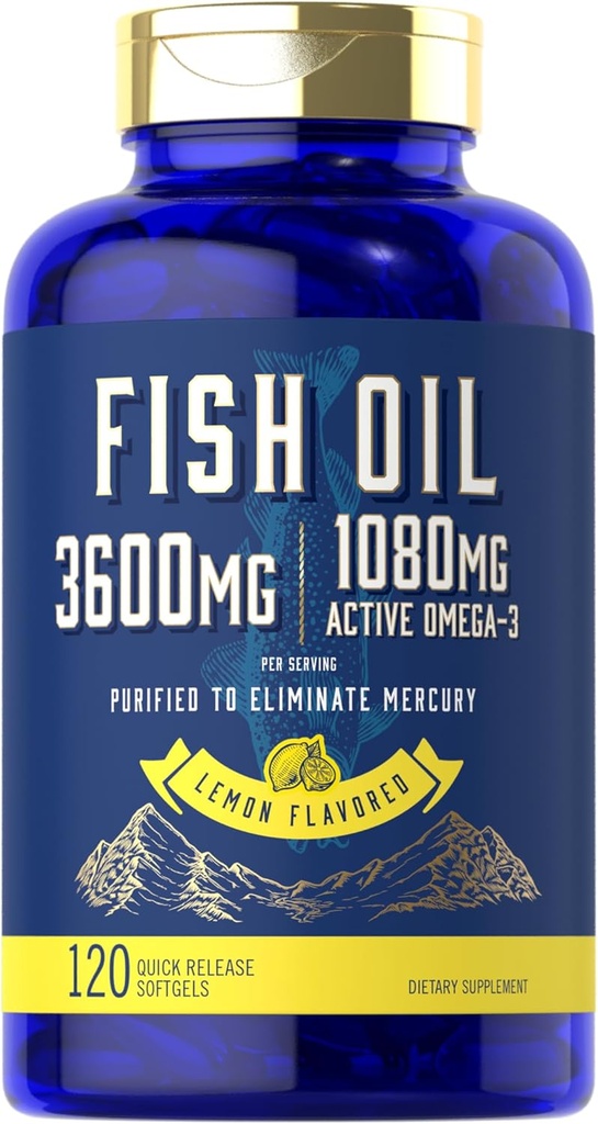 Carlyle Fish Oil 3600 mg | 1080mg Omega 3 | 120 Kont | Non-GMO ve Gluten Free Supplement Supplement