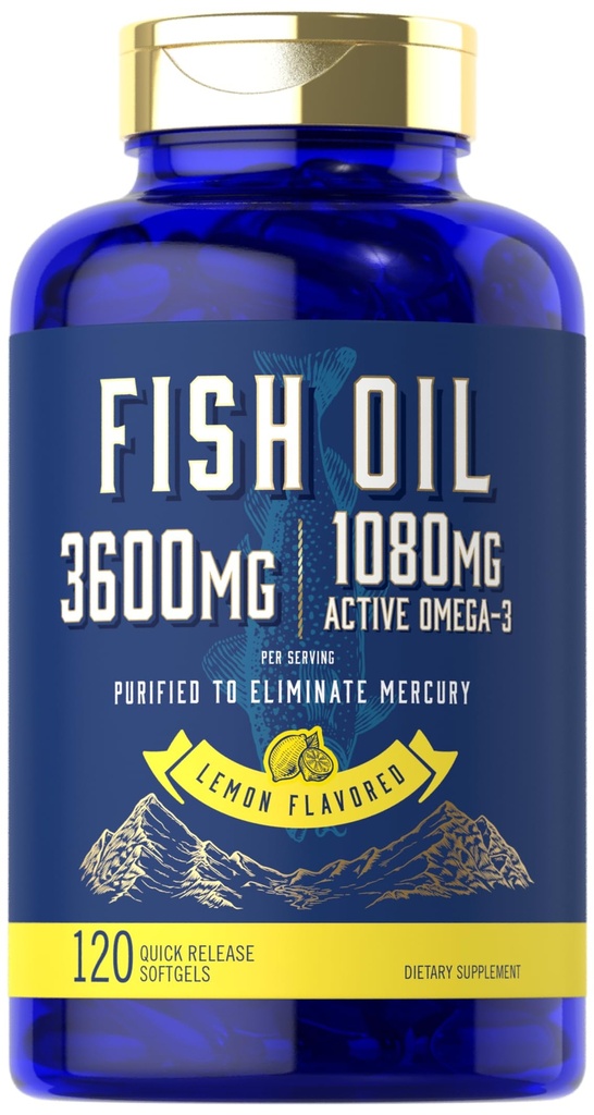 Carlyle Fish Oil 3600 mg | 1080mg Omega 3 | 120 Kont | Non-GMO ve Gluten Free Supplement Supplement