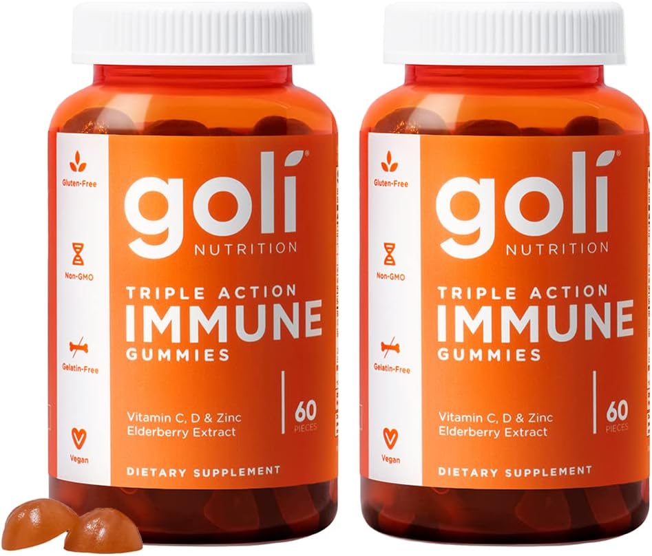 Goli Immune Vitamin Gummy - 120 Count - Elderberry, C, D & çinko, Vegan, Non-GMO, Gluten-Free & Gelatin-Free, Pack of 2