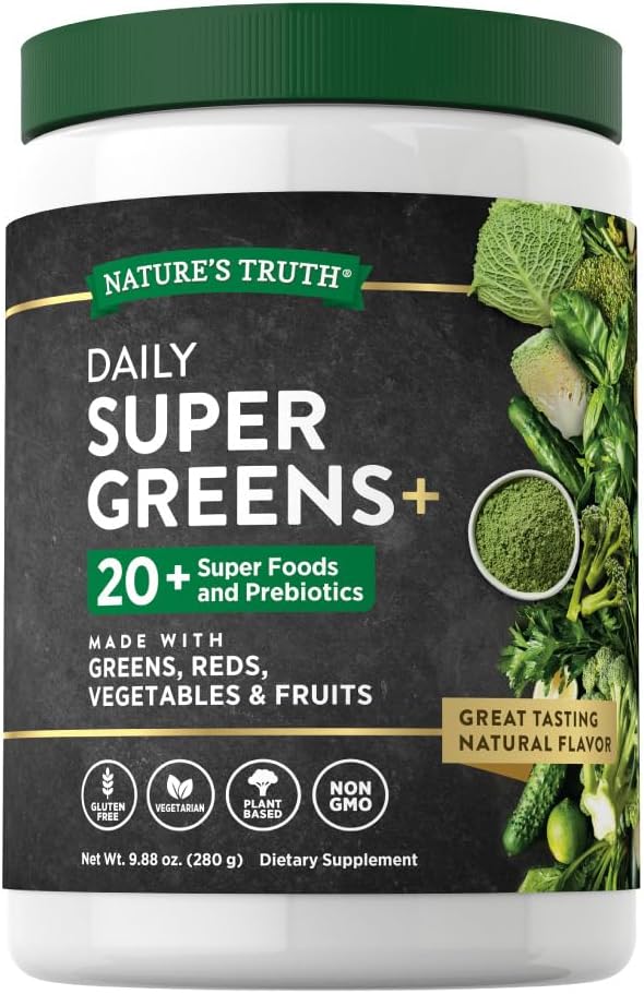 Nature's Truth Super Greens Superfood Toz Supplement | Meyve & Sebzeler Öptü | Meyve ve Smoothie Mix | 9.88 oz | Vegan, Non-GMO & Gluten Ücretsiz
