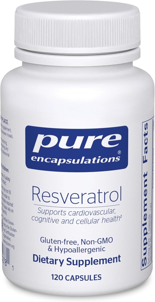 Pure Encapsulations Resveratrol - Καρδιαγγειακή, Κυτταρική Υγεία & Μνήμη Υποστήριξη * - 40 mg Trans-Resveratrol - Αντιοξειδωτικά συμπλήρωμα - Χωρίς γλουτένη & μη ΓΤΟ - 120 κάψουλες
