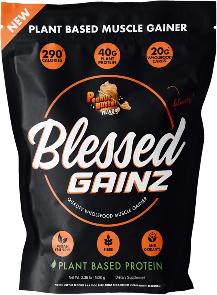 BLESSED Gainz Vegan Protein Toz Mass Winer - 40g Plant Temel Protein Toz - Meal Rez Plastik Protein Tozu - Vegan Protein Shake - 40 Hizmet (Peanut Butter)