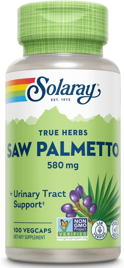 SOLARAY Saw Palmetto Berry 580 mg, Sağlıklı Prostate ve Urinary Tract Support from Fatty Acids & Plant Sterols for Men and Women, Non-GMO, Vegan & Lab Onaylandı, 100 VegCaps, 100 Hizmet
