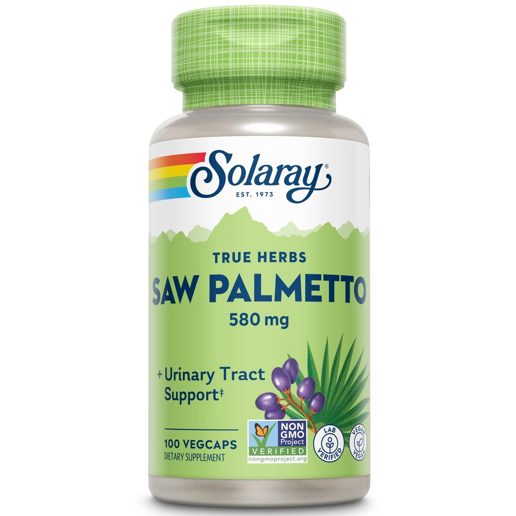 SOLARAY Saw Palmetto Berry 580 mg, Sağlıklı Prostate ve Urinary Tract Support from Fatty Acids & Plant Sterols for Men and Women, Non-GMO, Vegan & Lab Onaylandı, 100 VegCaps, 100 Hizmet