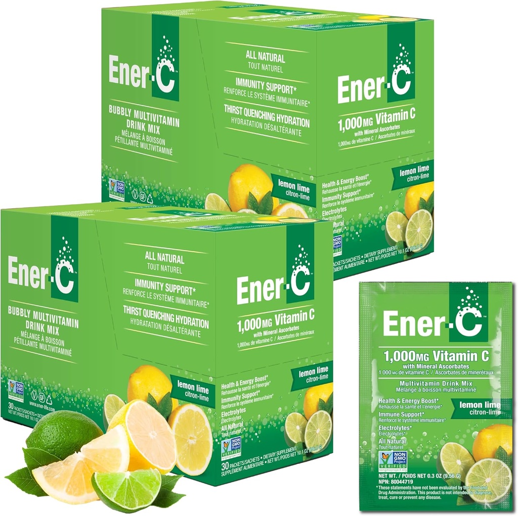 Ener-C Multivitamin İçilir - Su için Vitamin Paketleri, Elektrolytes Toz Paketleri, Vitamin İç Mix, Hydration Liquid Mix, Immune Branson for Yetişkinler, Sağlıklı Enerji - Limon Lime, 60 Countets