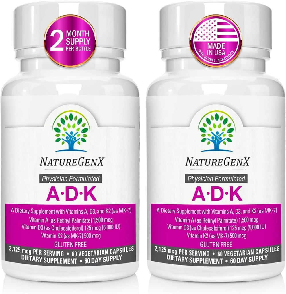 ADK Vitamin Tamam - Yüksek Potency Vitaminleri A, D3, K2, Gluten-Free, 60 Capsules (Pack of 2)