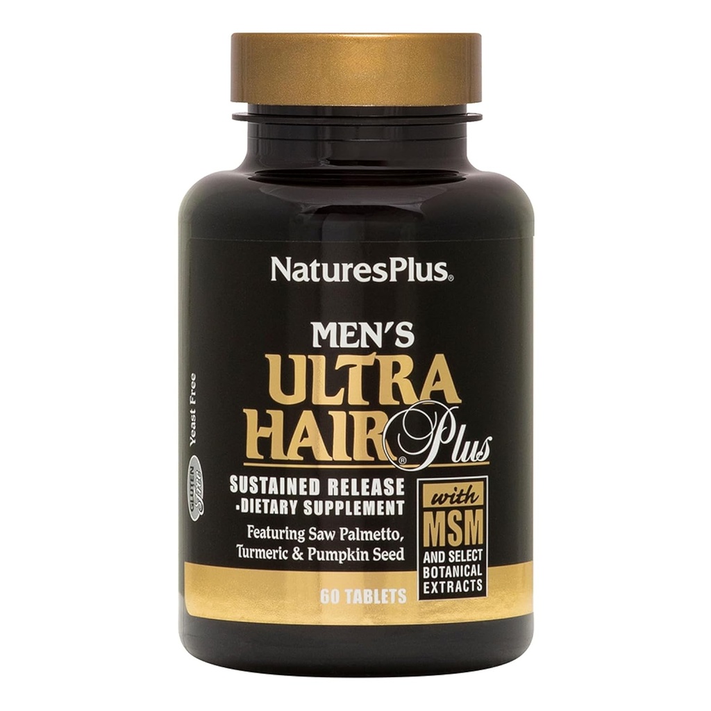 NaturesPlus Men's Ultra Saç Plus, Sustained Release - 60 Tablet - Erkekler için All-Doğal Saç Büyüme Tamamı - Fuller, Healthier Hair - Gluten-Free - 30 Hizmet