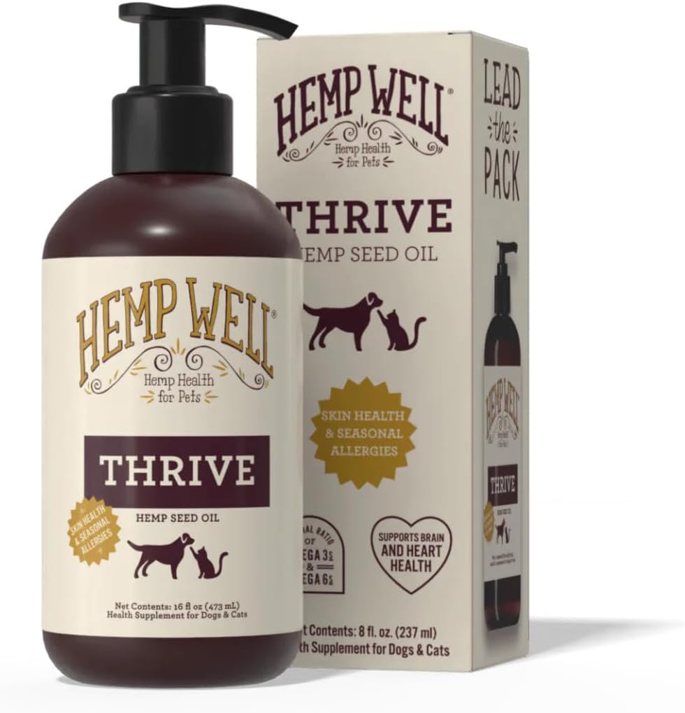 Hemp Well Thrive Oil for Dogs and Cats – Supports Hip, Joint, and Heart Health, Promotes Immune System, and Promotes Healthy Skin from Seasonal Allergies, Organically Sourced - 16 Ounces