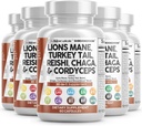Temiz Nutraceuticals Lions Mane 20in1 Mushroom Supplement with Turkey Tail Reishi Cordyceps Chaga Maitake Meshima Poria Cocos Shiitake Oyster Porcini Enoki (5)