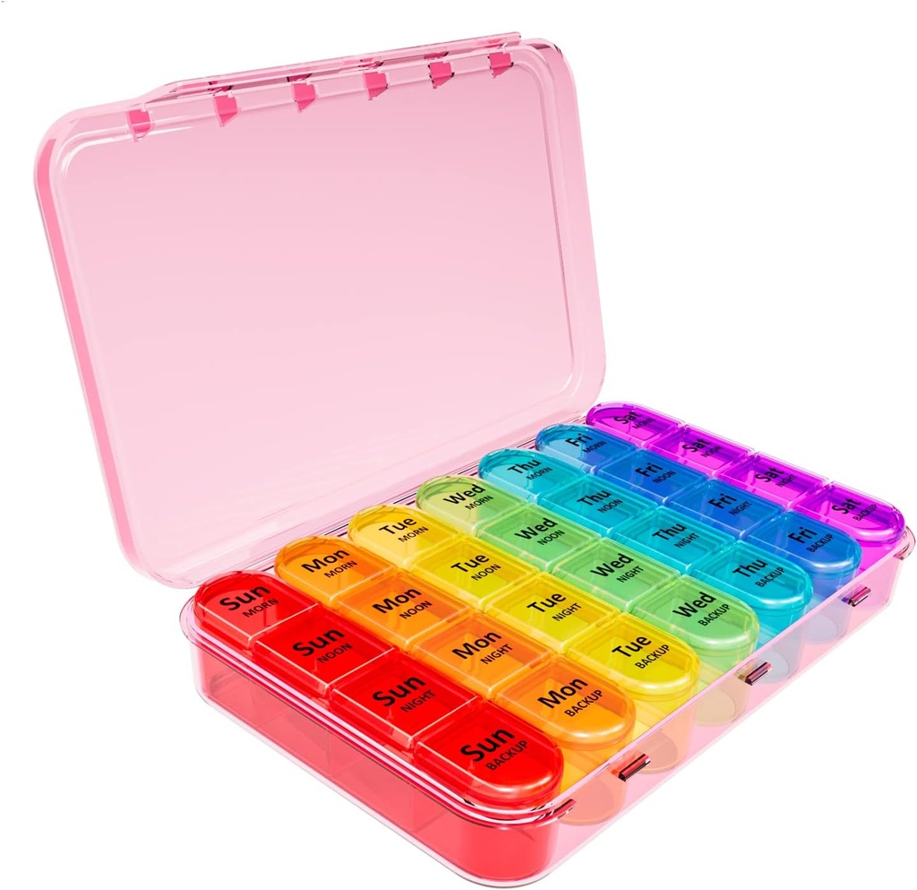 Daviky Weekly Pill Organizer, 7 Day Pill Organizer 4 φορές την ημέρα, Daily Pill Box 7 Day, Big Travel Pill Box with Removable Pill Case to Hold Vitamin, συμπλήρωμα και φαρμακευτική αγωγή (Pink)