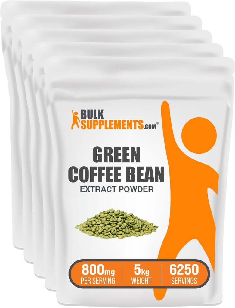 BulkSupplements.com Πράσινο Coffee Bean Extract Powder - Πράσινο Coffee Bean Συμπληρώματα, Πράσινο Coffee Bean Powder - Ενεργειακή Υποστήριξη, Χωρίς γλουτένη, 800mg ανά Σερβίρισμα, 5kg (11 lbs) (πακέτο των 5)