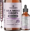 TrueSeaMoss Irish Sea Moss Drops - 5X Stronger Than Sea Moss Gel - 92+ Essentials Minerals - with Black Elderberry, Burdock Root & Black Cumin - 2 Fl Oz (60ml) - Elderberry Flavor