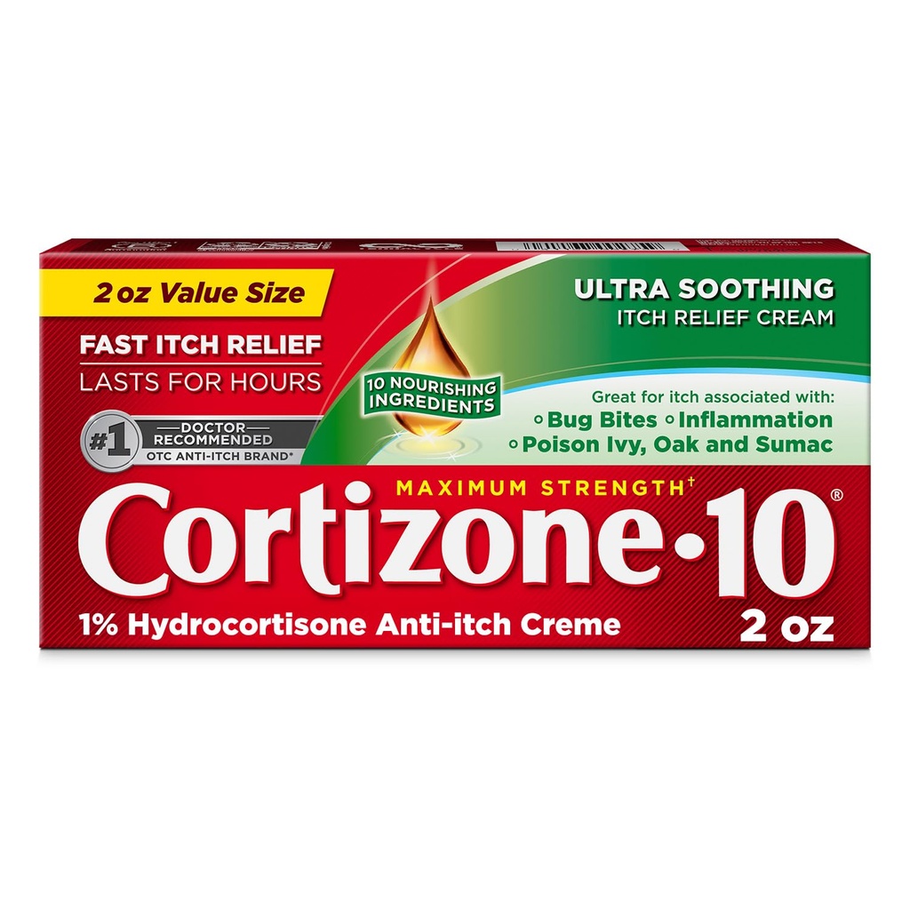 Cortizone-10 maksimum Güçlü Ultra Soothing Itch Relief Cream,% 1 Hydrocortisone, Fast-Acting, Anti-Itch Cream for Bug Bites, Rash, Eczema, Psoriasis, Zehir Ivy, Oak, Sumac & More, 2 oz