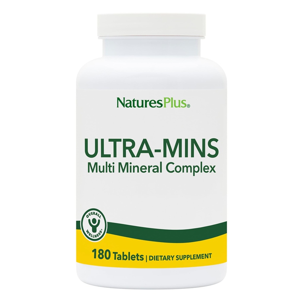 NaturesPlus Ultra-mins - 180 δισκία, συσκευασία 2 - Multi Mineral Complex με ασβέστιο, σίδηρο, μαγνήσιο & ψευδάργυρο - Vegan, χωρίς γλουτένη - 180 συνολικές σερβιέτες