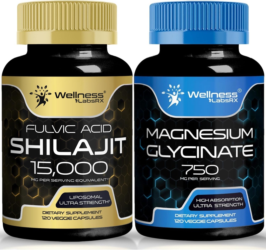 Magnezyum Glycinate Capsules - 750 mg - Magnezyum Supplement High Abvitamin Supplement ShiShilajit Pure Himalaya Organik Capsules ile Doğal Occuring Fulvic Acid Capsules