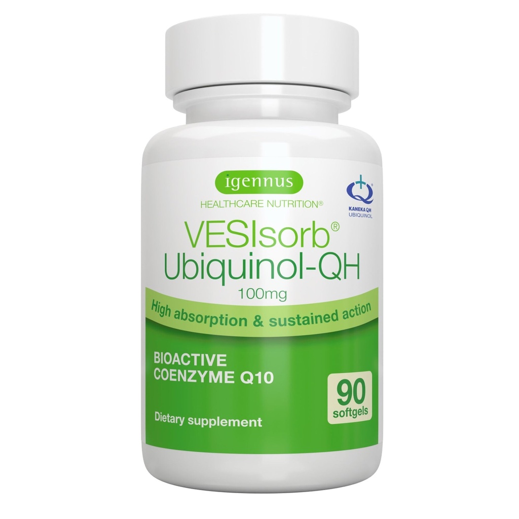 Igennus Advanced VESIsorb Ubiquinol 100 mg 90 Softgels,% 600 Bioavailability, Fast-Acting Water-Claude Coenzyme Q10 Supplement for Energy & Heart, 3Month Supply