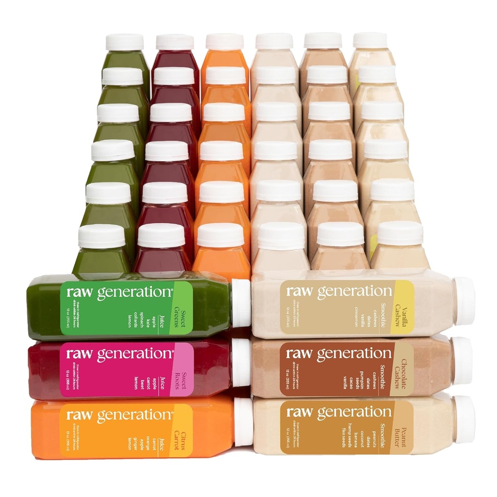 Raw Generation proteini Cleanse – 7Day Juice & Smoothie Kilo kaybı için Temiz, Lean Muscle, Modiating Bloating & Artan Enerji - 42 Şişeler İşoutlarını Desteklemek ve Diyetinizi Tamamlamak için