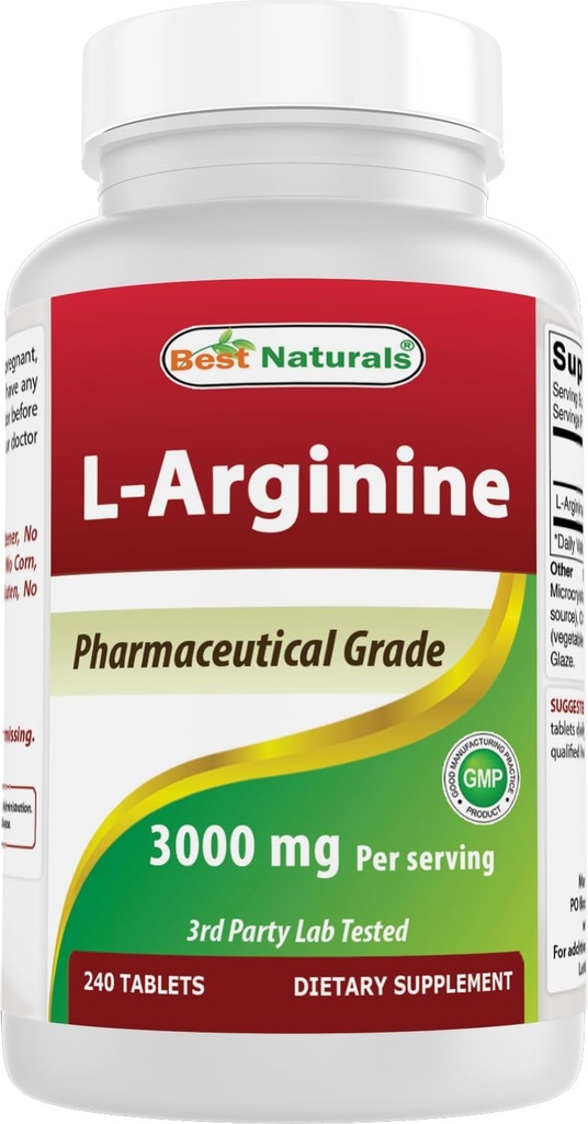 Best Naturals L-αργινίνη 3000mg ανά Σερβίρισμα - 240 Tablets - Pharmaceutical Grade - Μη ΓΤΟ & Χωρίς Γλουτένη - Κατασκευασμένο στις ΗΠΑ