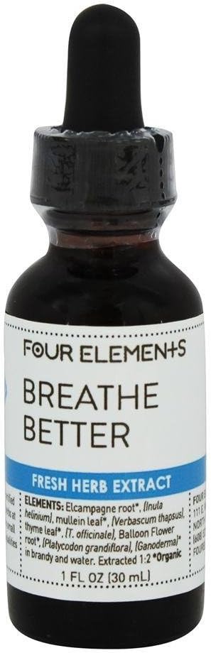 Four Elements 4E Breathe Herbal Tincture –% 100 sertifikalı Organik Taze Herb Ekstraksiyon, 1 FL Oz