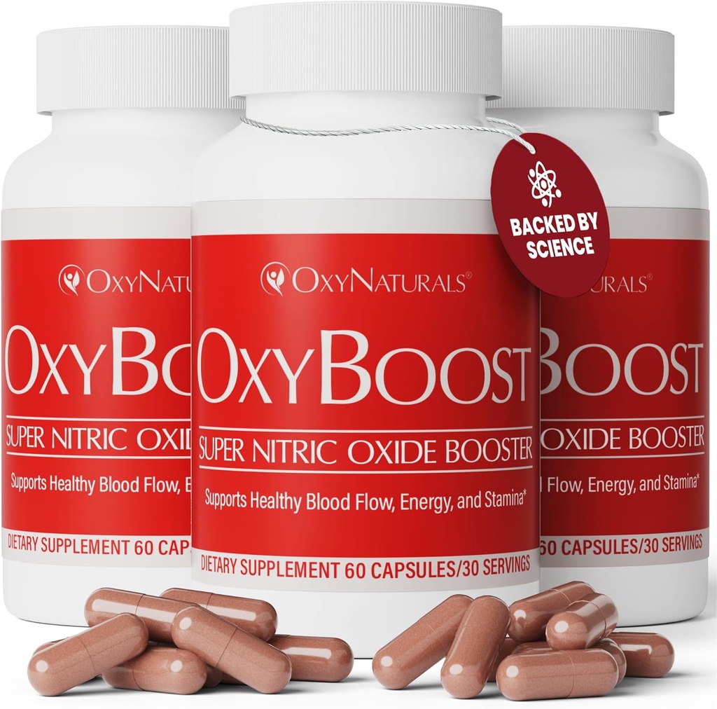 OxyBoost Nitric Oxide Supplement for Men & Women - Υποστηρίζει την κυκλοφορία, την υγεία της καρδιάς, την ενέργεια, τη διανοητική καθαρότητα και τη ροή του αίματος - Φυσική Φόρμουλα με Vinitrox - 180 κάψουλες (πακέτο των 3)