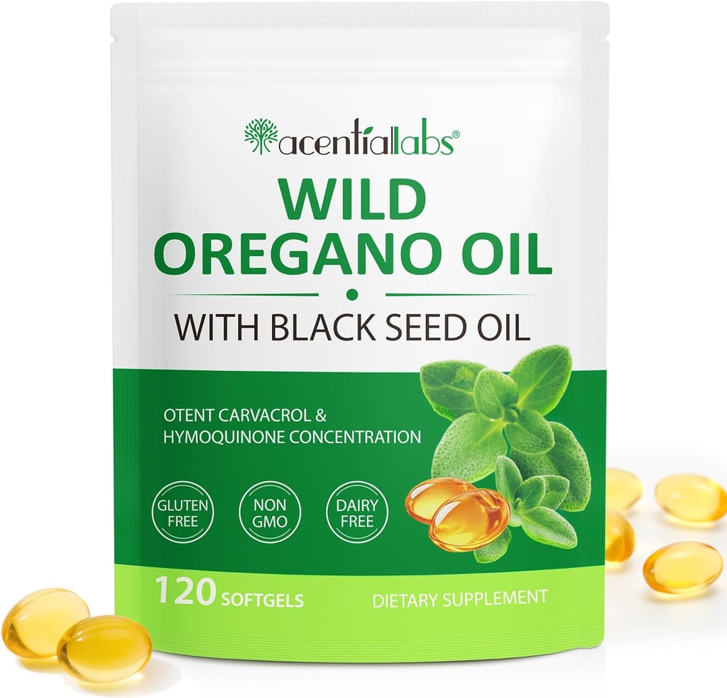 Oregano Softgels, 120 Kont Oregano Oil Supplement Capsules, 2 in 1 6000 mg Oil 200 mg, Organik Oregano Oil Extract, Non-GMO, Gluten Free Capsules