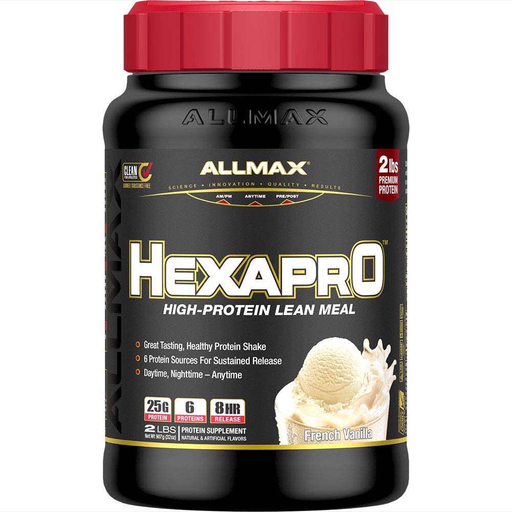 ALLMAX HEXAPRO, Fransız Vanilla - 2 lb - 25 Protein Per Serviste 25 Gram - 8 Saat Sustained Salı - Zero Sugar - 21 Hizmet