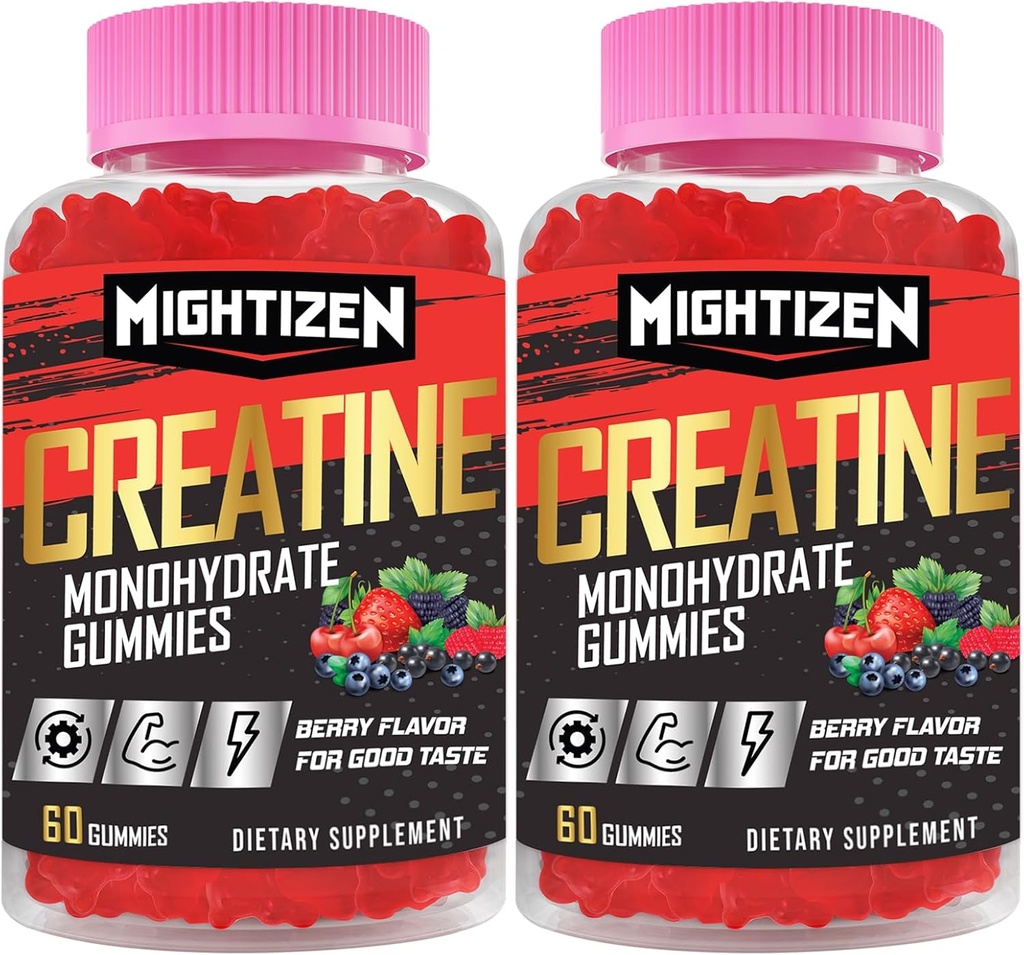 Erkekler ve Kadınlar için Kreatin Monohidrat Gummies, Taurin & Vitamin B12, Max Strength için Pre-Workout, Enerji & Endurance - 2 Pack
