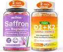 2Pack Saffron Supplements Gummies + 2Pack Vegan Vitamin D3 5000IU K2 Gummies, Whole Food Mix, Coconut Oil, Magnezyum Oil, Magnezyum Oil, Magnezyum Oil, Magnezyum
