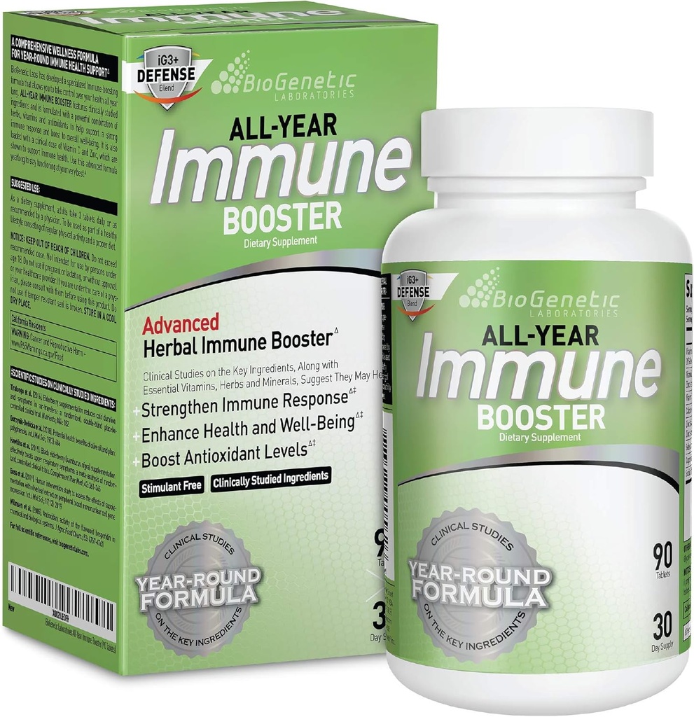 BioGenetic Laboratories Immune ATM with Elderberry, Vitamin C, Vitamin A, Vitamin D, ve çinko - Multi-Sistem Immune Defense and Herbal Immune Support - Year-Round Potent Support (90 Capsules)