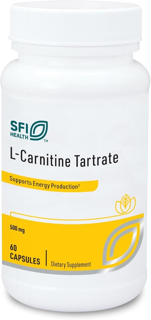 Klaire Labs SFI Health L-Carnitine Tartrate - 500 mg Amino Acid, Σταθεροποιημένο L-Carnitine - Χωρίς συνθετική D-καρνιτίνη (60 κάψουλες)