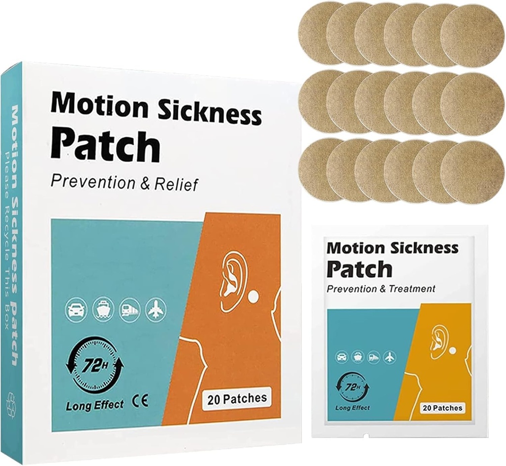 20 Kont Motion Hastaness Patches - Denizlerden Daha Hızlı Relieves Dizziness, Car ve Boat Rides, Cruise and Airplane Travel Patches