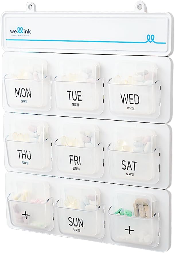 Aylık Pill Organizer 28 Days Plus More 2 Days / 9 Pillbox with 4parts Inside/can be Hung on a Wall/Medicine Vitamin Fish Oil Supplements